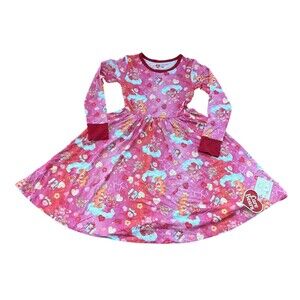 NWT Birdie Bean Long Sleeve Pink Care Bears Dress Bamboo Viscose Girls Size 6/7y